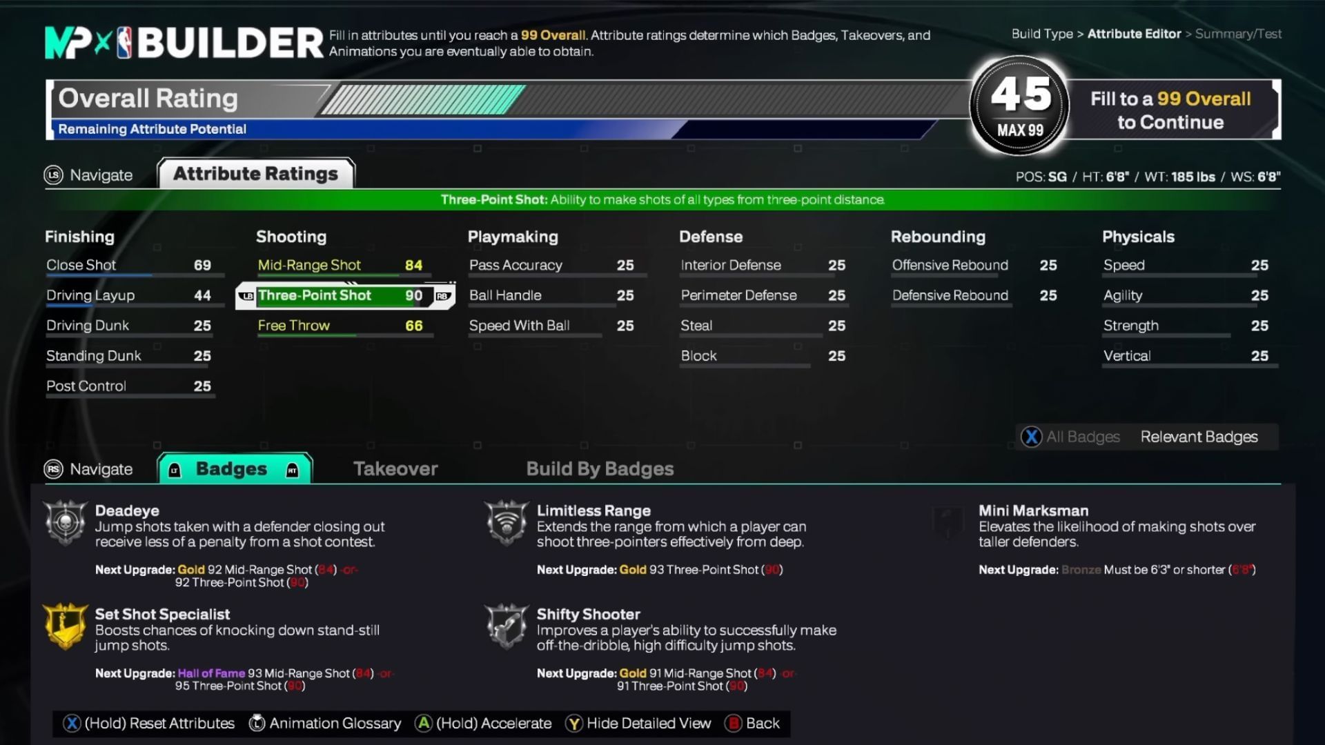 Badges for Shooting Guard build in NBA 2K26 (Images via 2K Games)