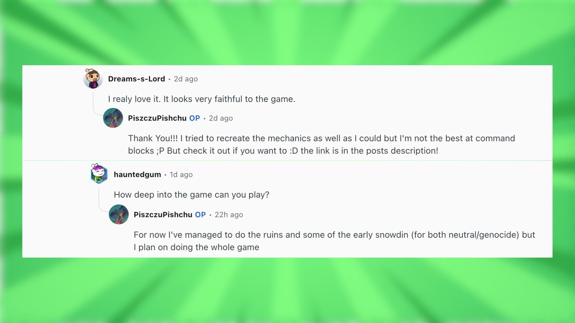 Redditors talk about the Undertale map build in the blocky world (Image via Reddit)