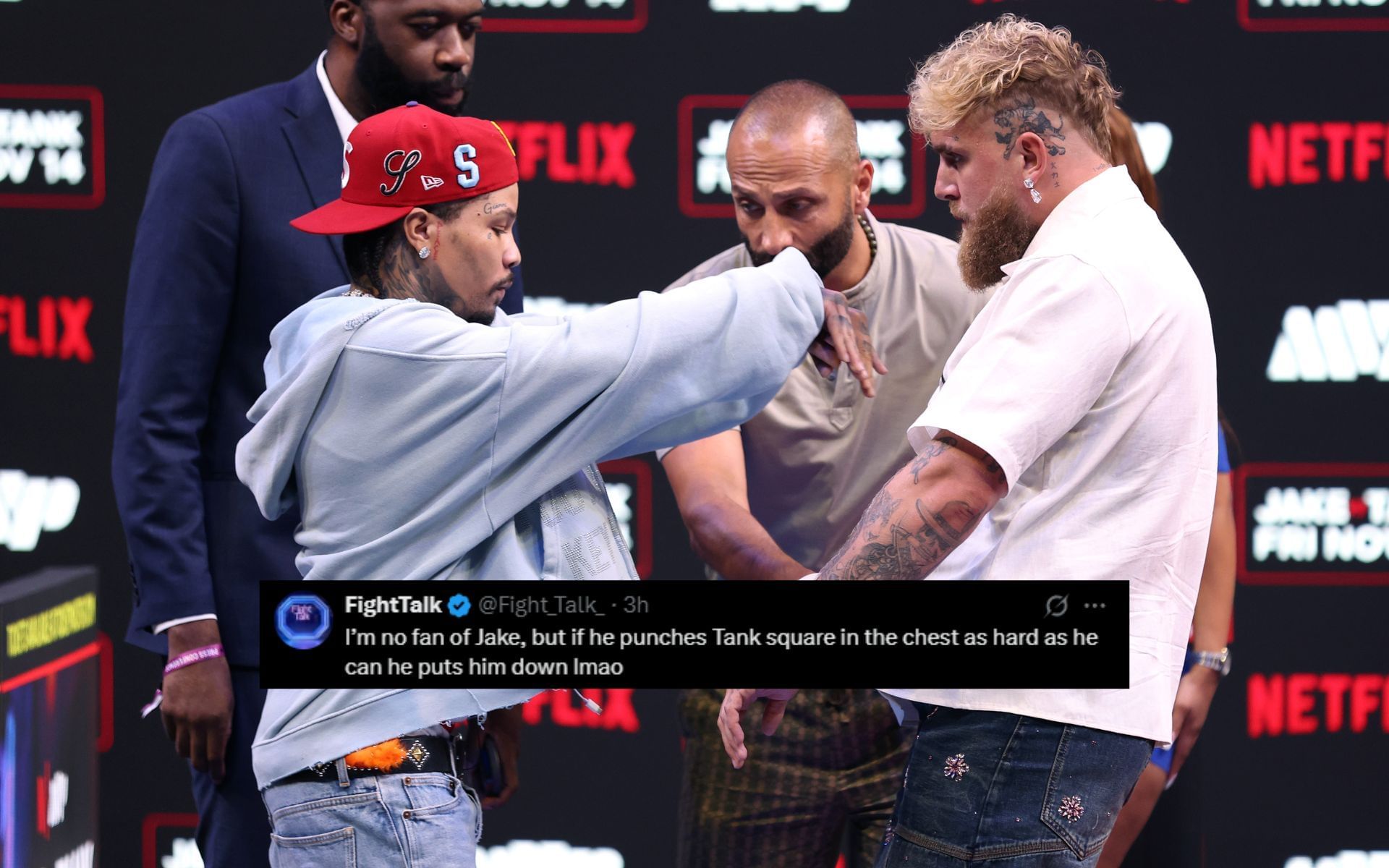Fans react to Gervonta Davis and Jake Paul shoving each other. [Image courtesy: Getty]