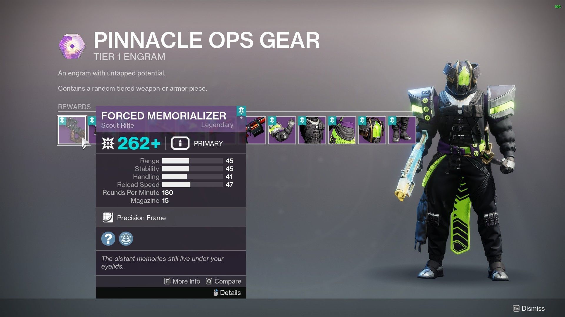 Forced Memorializer in Pinnacle Ops loot pool (Image via Bungie) 