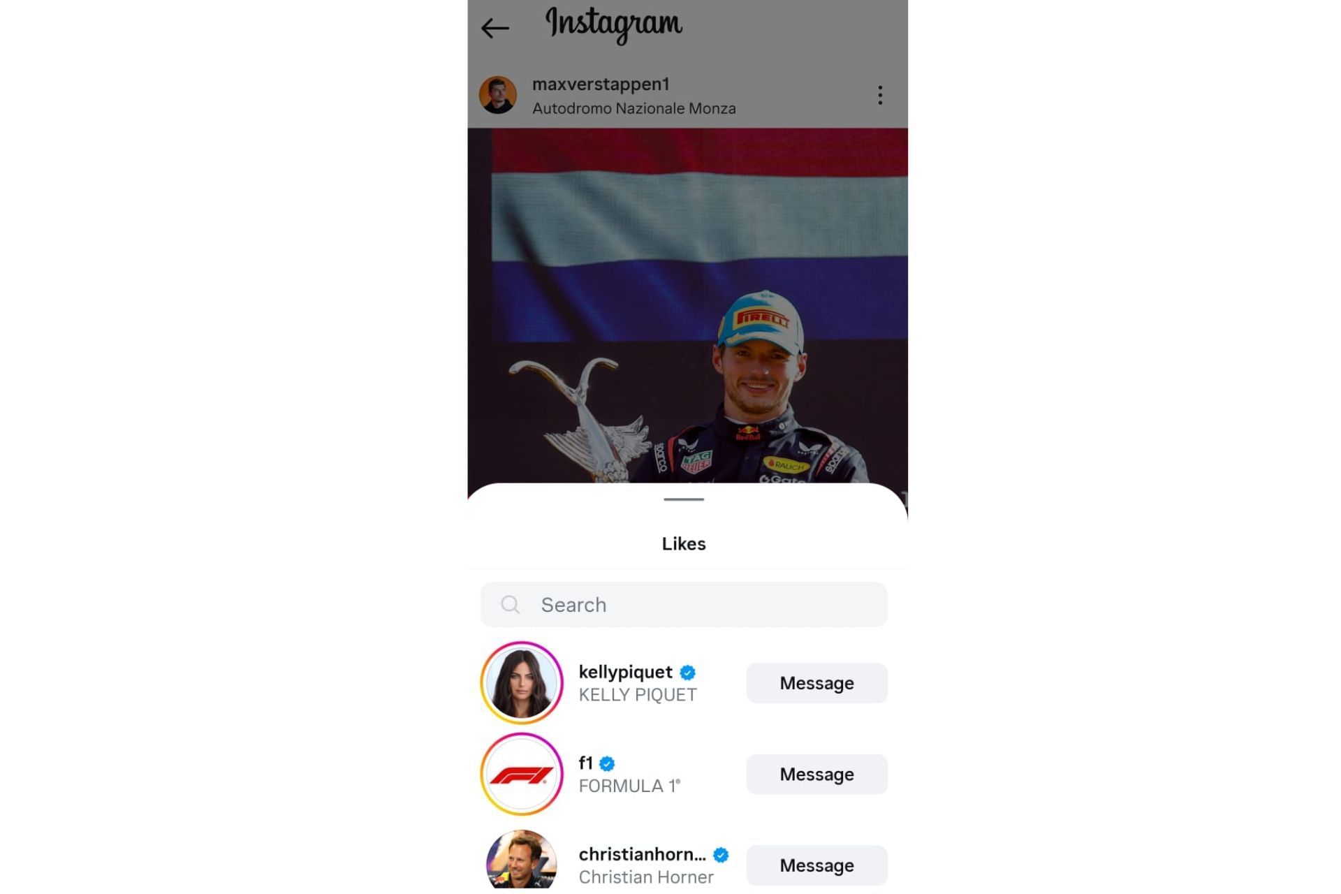 Snapshot of Christian Horner&#039;s like...Credits-Instagram