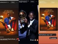 Aurelien Tchouameni, Karim Benzema and Jules Kounde congratulate Ousmane Dembele (Image Source: Instagram/@aurelientchm, @jkeey4, & @karimbenzema)