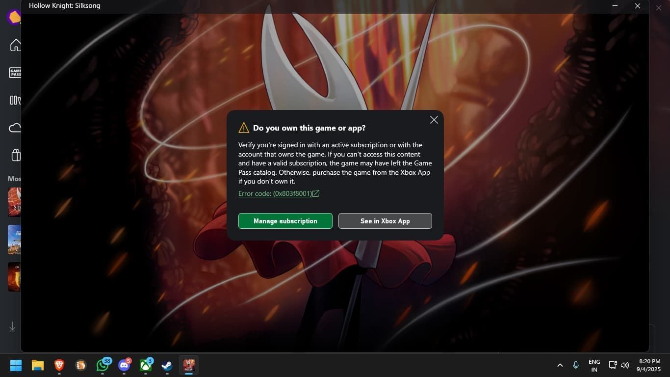 Hollow Knight Silksong might be bricked for Game Pass users too (Image via Xbox)