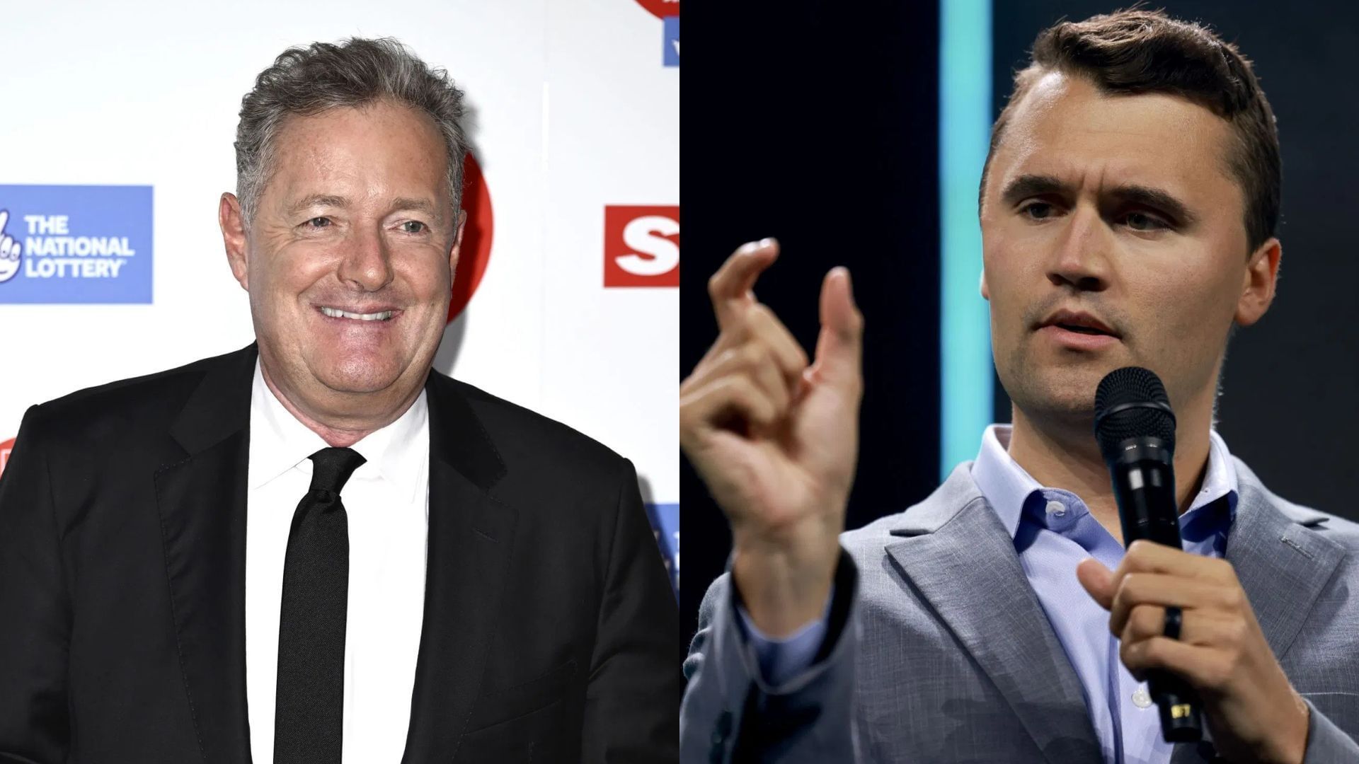 From L to R: Piers Morgan and Charlie Kirk (Image via Getty Images)