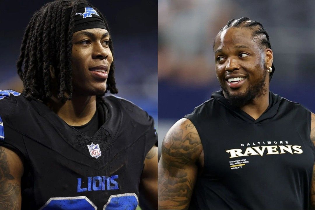 Jahmyr Gibbs, left, Derrick Henry, right 
