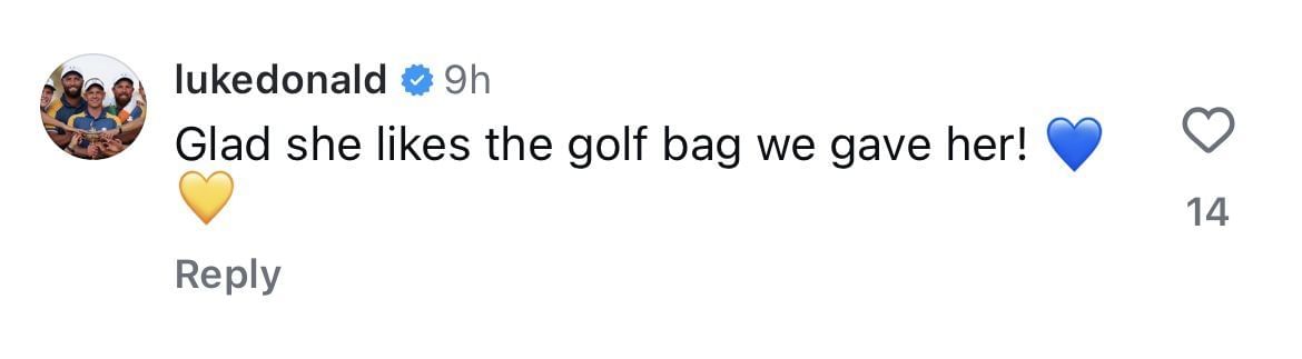 Donald&rsquo;s Comment On Instagram _ Source: Instagram/@therydercup