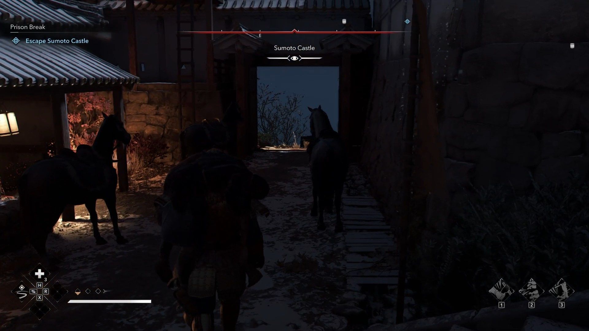 Get to the castle exit while carrying Tsuyu (Image via Ubisoft)