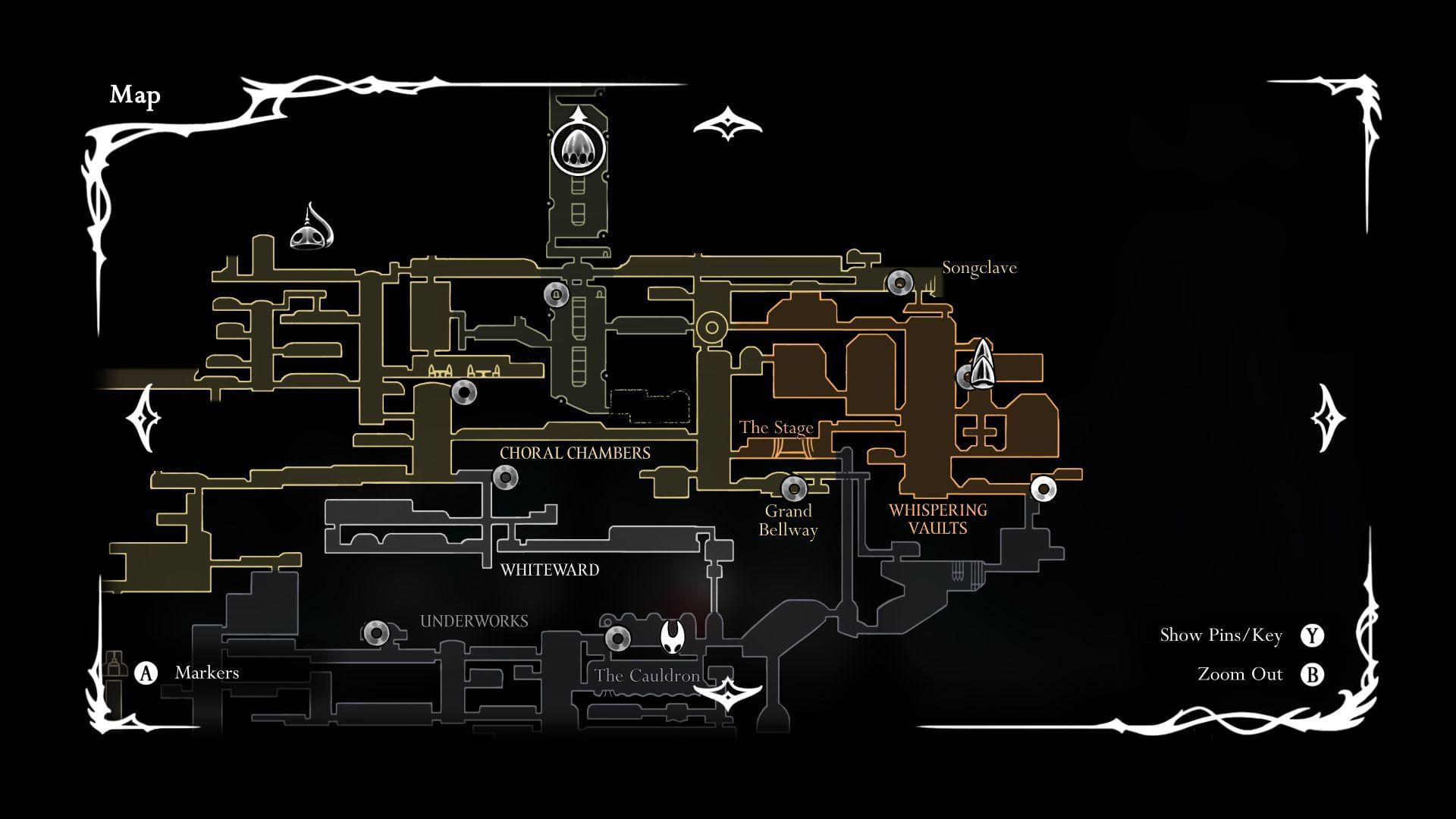 A quick overview of some benches in Hollow Knight Silksong Act 2 (Image via SK Gaming || Team Cherry)