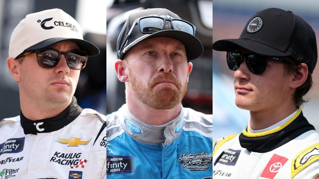 A side-by-side image of (L-R) Jeb Burton, driver of the #27 Krush 250 Chevrolet, looks on during qualifying for the NASCAR Xfinity Series HyVee Perks 250 at Iowa Speedway on August 02, 2025 in Newton, Iowa. and Christian Eckes, driver of the #16 Celsius Chevrolet, looks on during qualifying for the NASCAR Xfinity Series HyVee Perks 250 at Iowa Speedway on August 02, 2025 in Newton, Iowa. and : William Sawalich, driver of the #18 Starkey Toyota, looks on during qualifying for the NASCAR Xfinity Series HyVee Perks 250 at Iowa Speedway on August 02, 2025 in Newton, Iowa. Source Getty