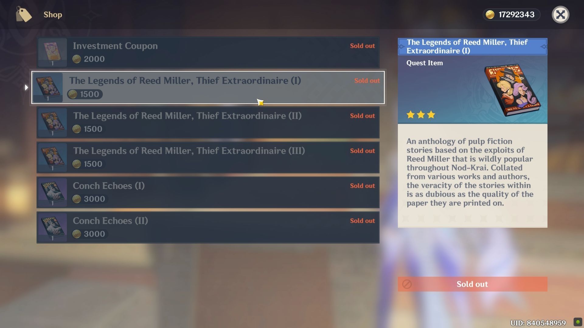 All three volumes of The Legends of Reed Miller, Thief Extraordinaire (Image via HoYoverse)