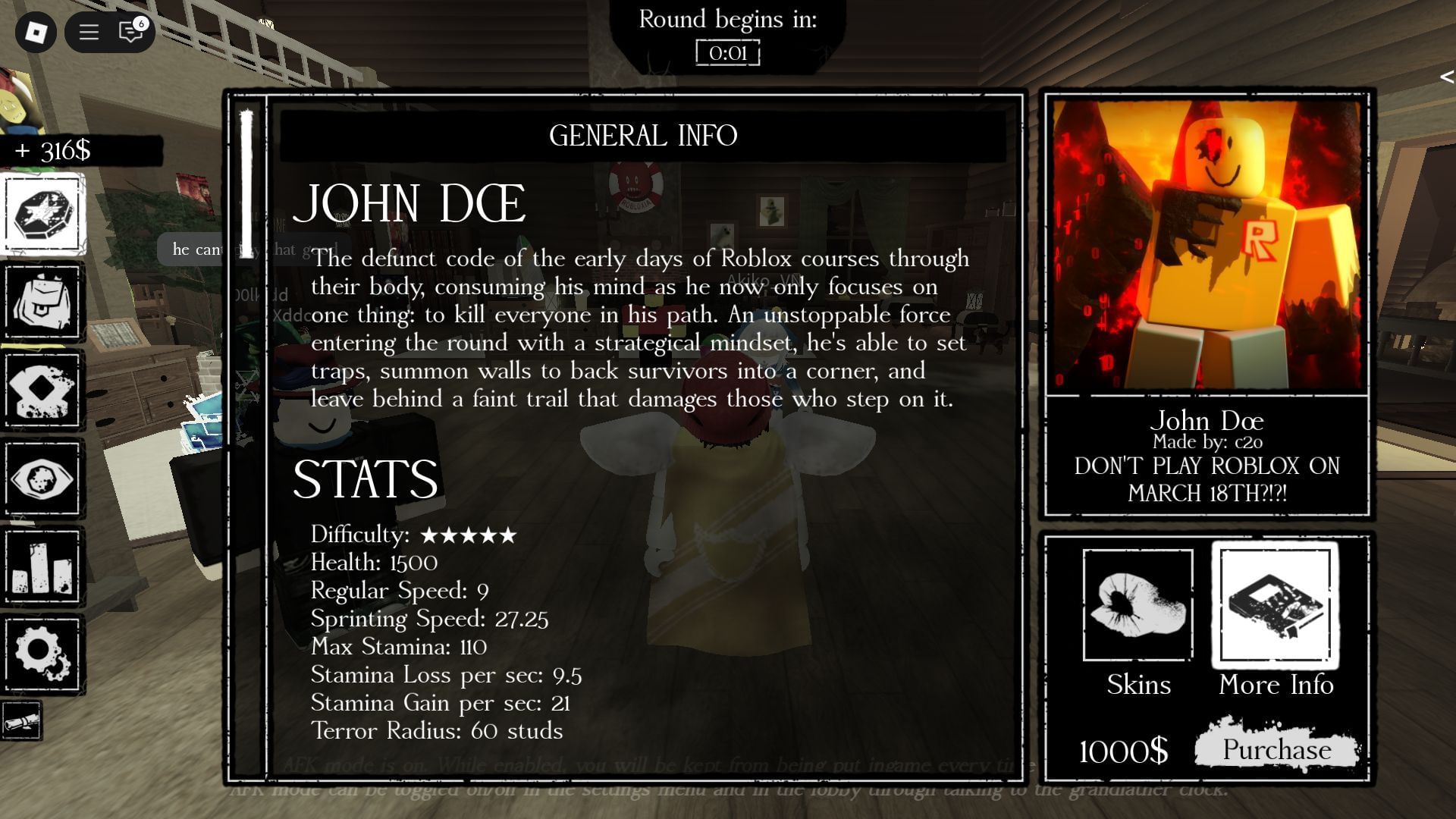 An overview of John Doe (Image via Roblox)