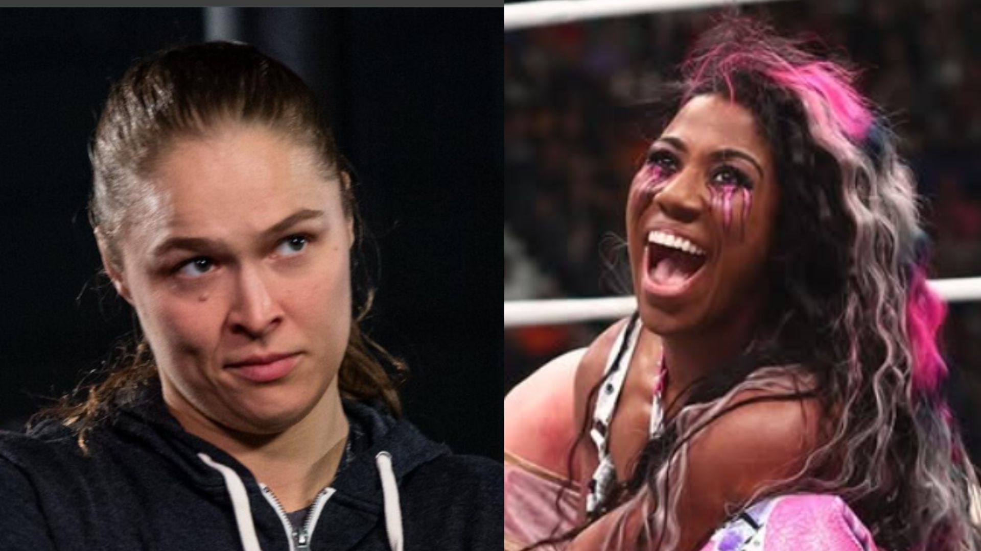 Ronda Rousey and Athena. (Images via WWE.com and AEW Instagram) 