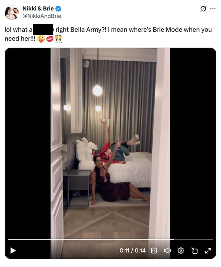 Screengrab of Nikki Bella&#039;s tweet (Credit: Nikki and Brie&#039;s X account)
