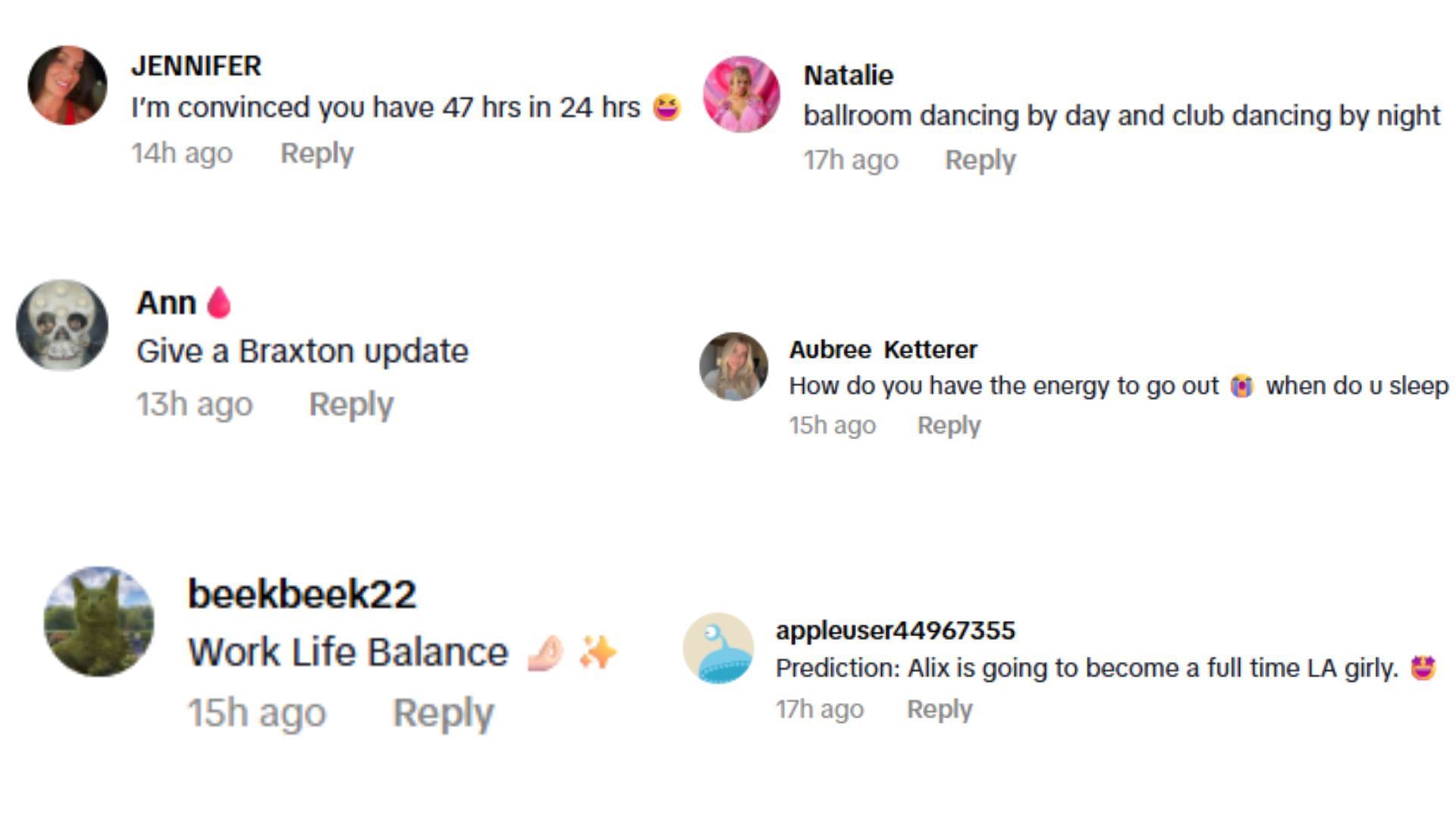 Fans expressed their thoughts on  Earle&#039;s TikTok post. (Comments via Alix Earle&#039;s TikTok)