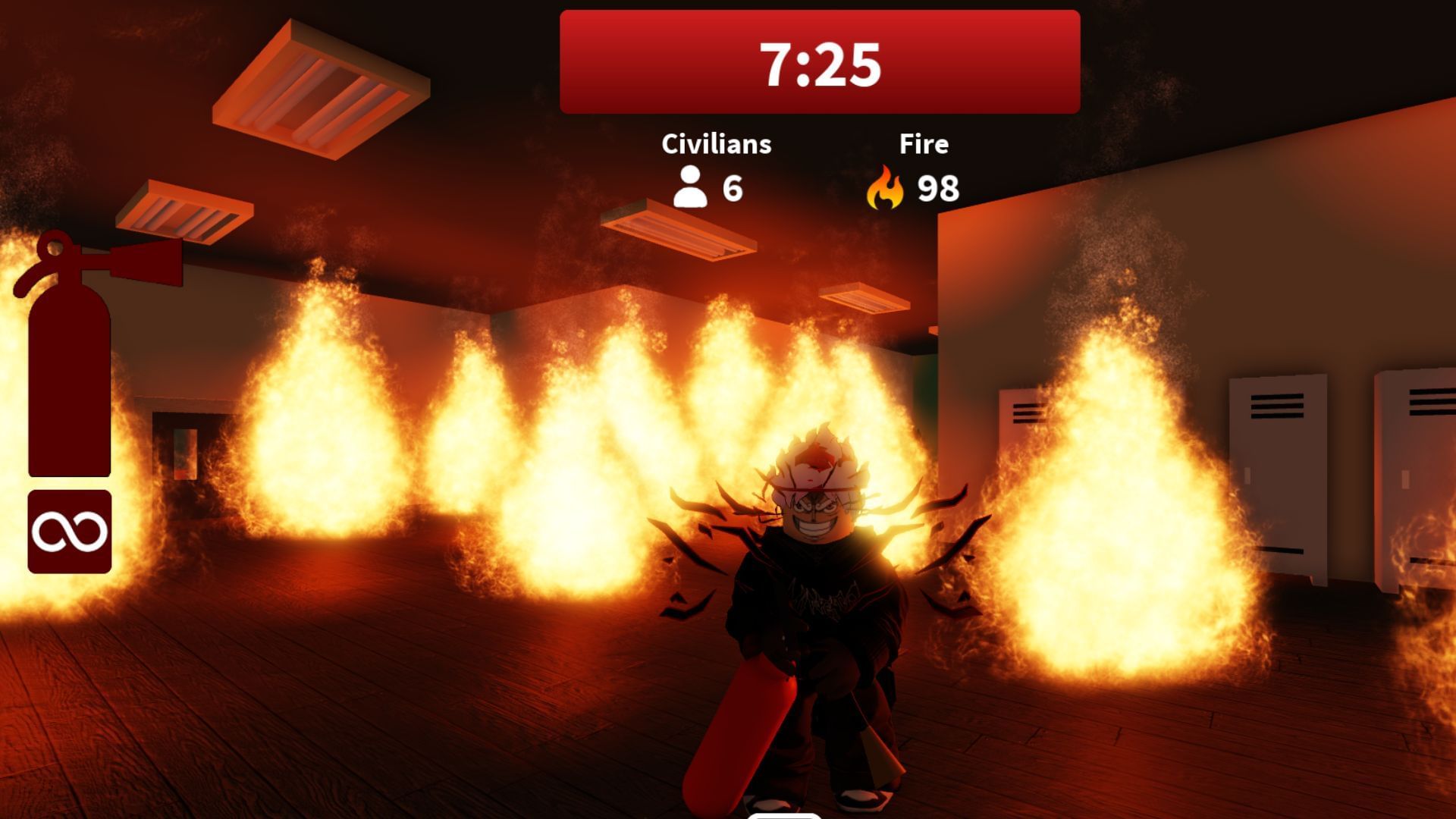 You will catch fire and lose health if you get too close to the flames (Image via Roblox)