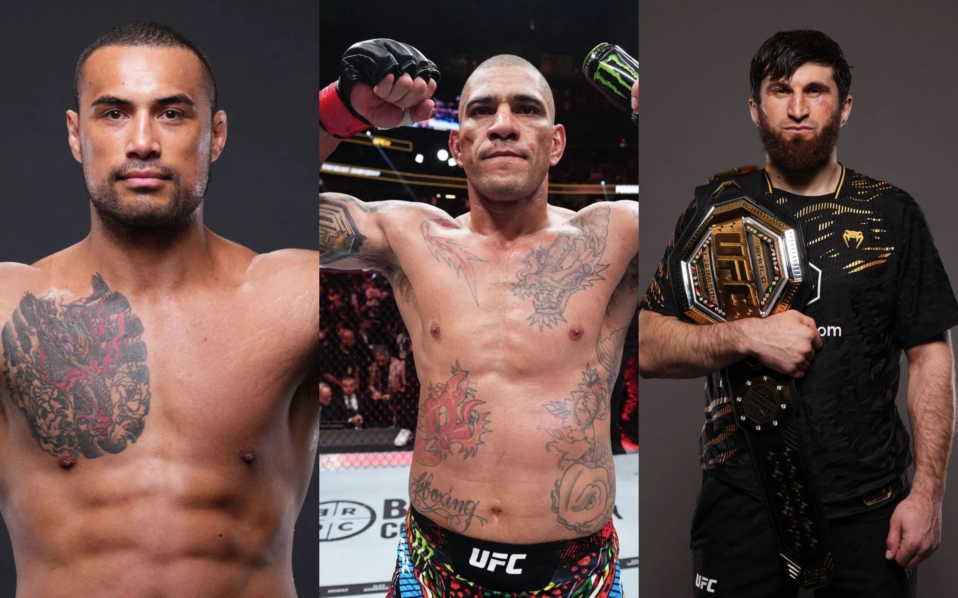 Carlos Ulberg (left) sends message to Alex Pereira (center) and Magomed Ankalaev (right). [Images courtesy: Getty]