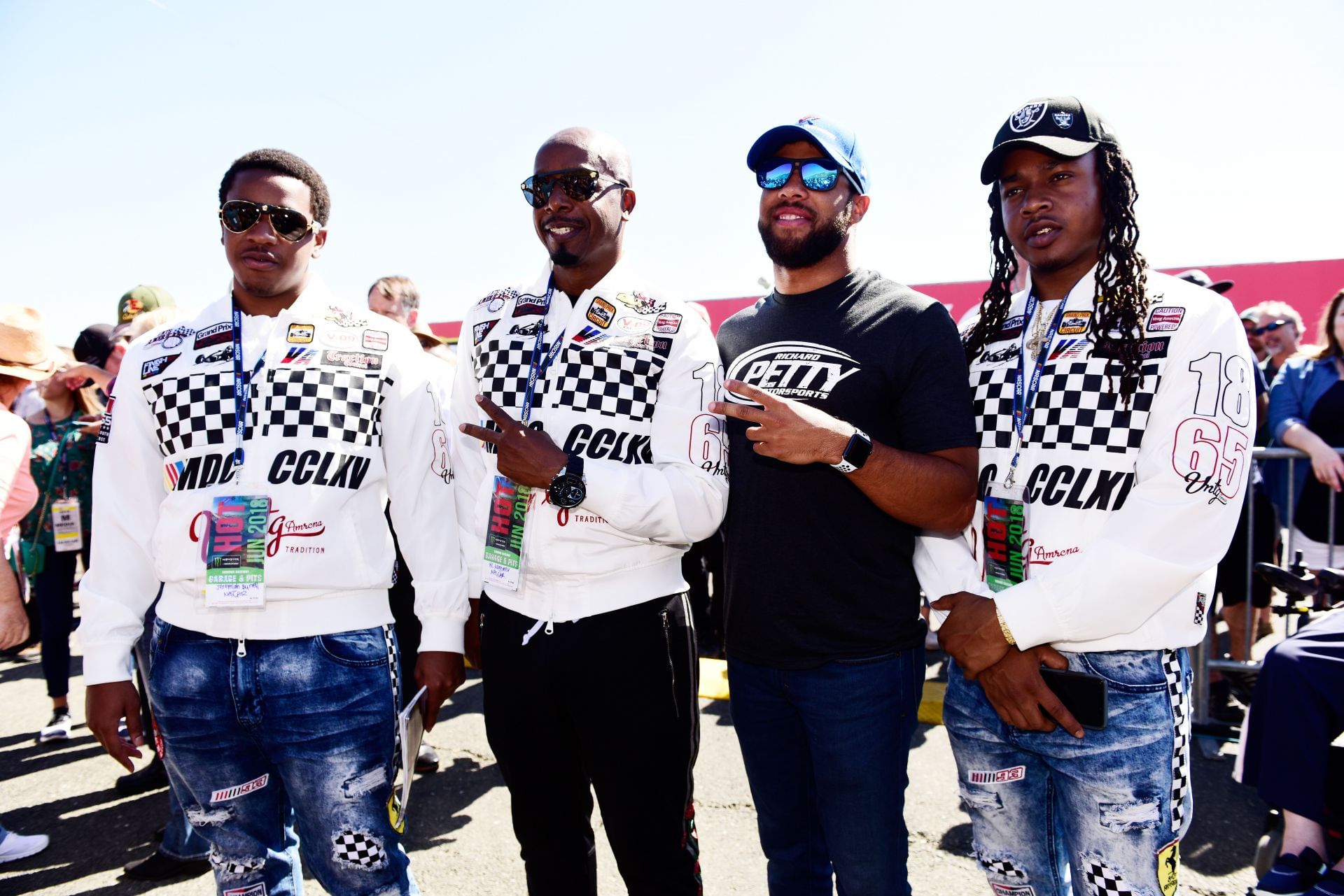 Bubba Wallace and MC Hammer at the driver&#039;s meeting at Sonoma Raceway. Source: Getty