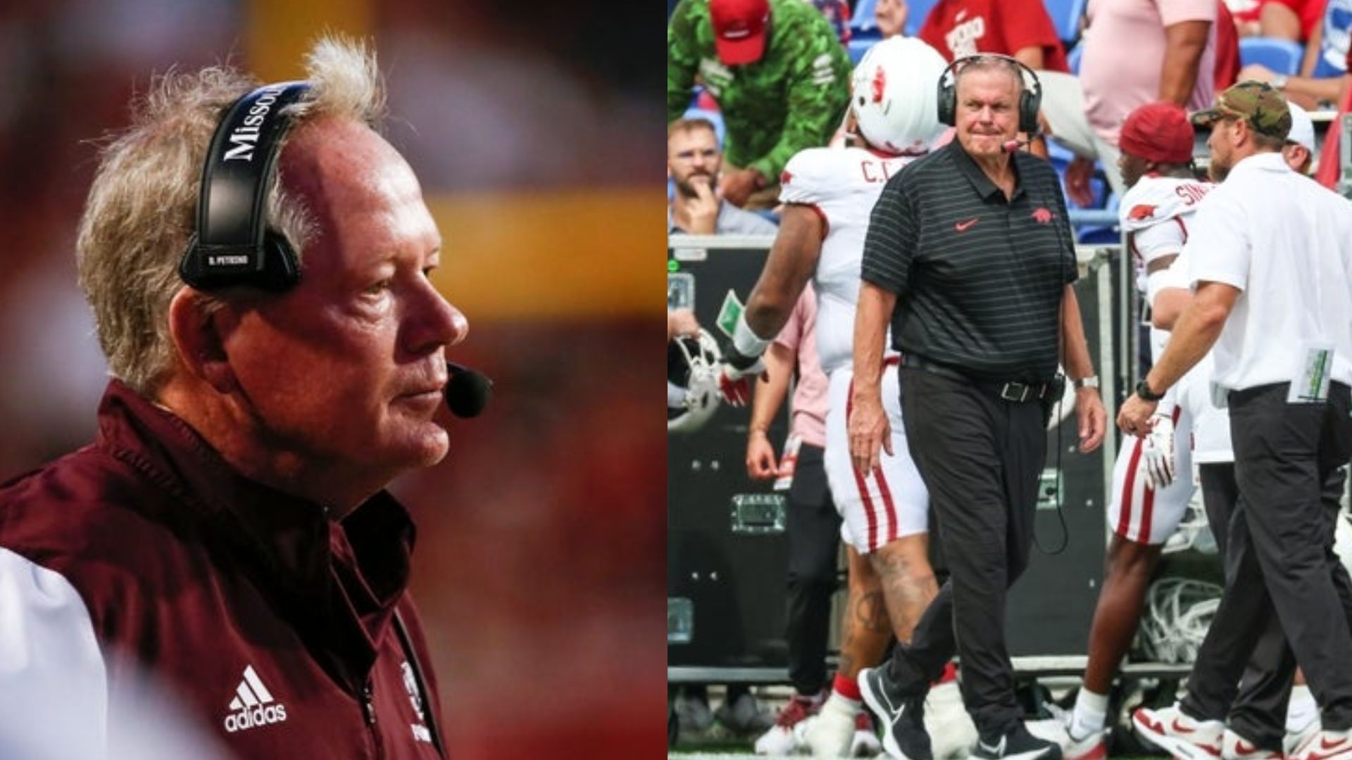 Coaches Bobby Petrino and Sam Pittman