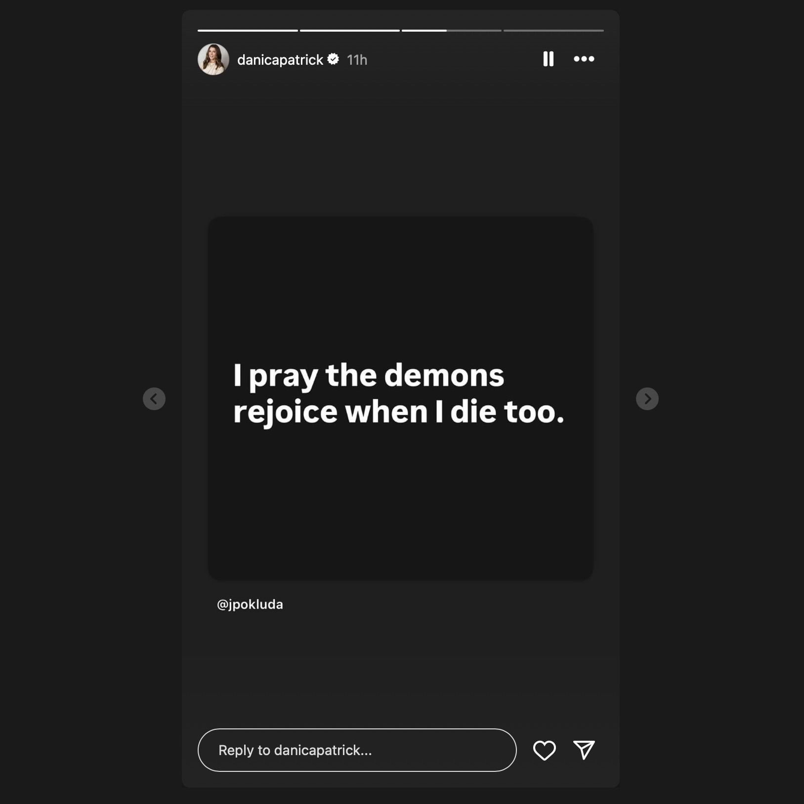 Screen grab from Danica Patrick&#039;s Instagram story. [via Instagram/@danicapatrick]