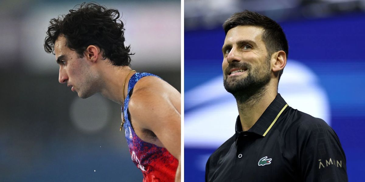 Ezra Frech and Novak Djokovic. (Photo via Getty Images)
