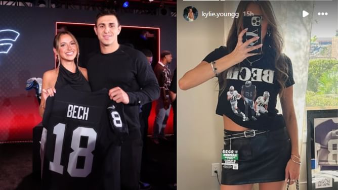 Jack Bech's girlfriend Kylie Young rocks all-black Raiders WR-loaded custom outfit for Week 2 game vs. Chargers