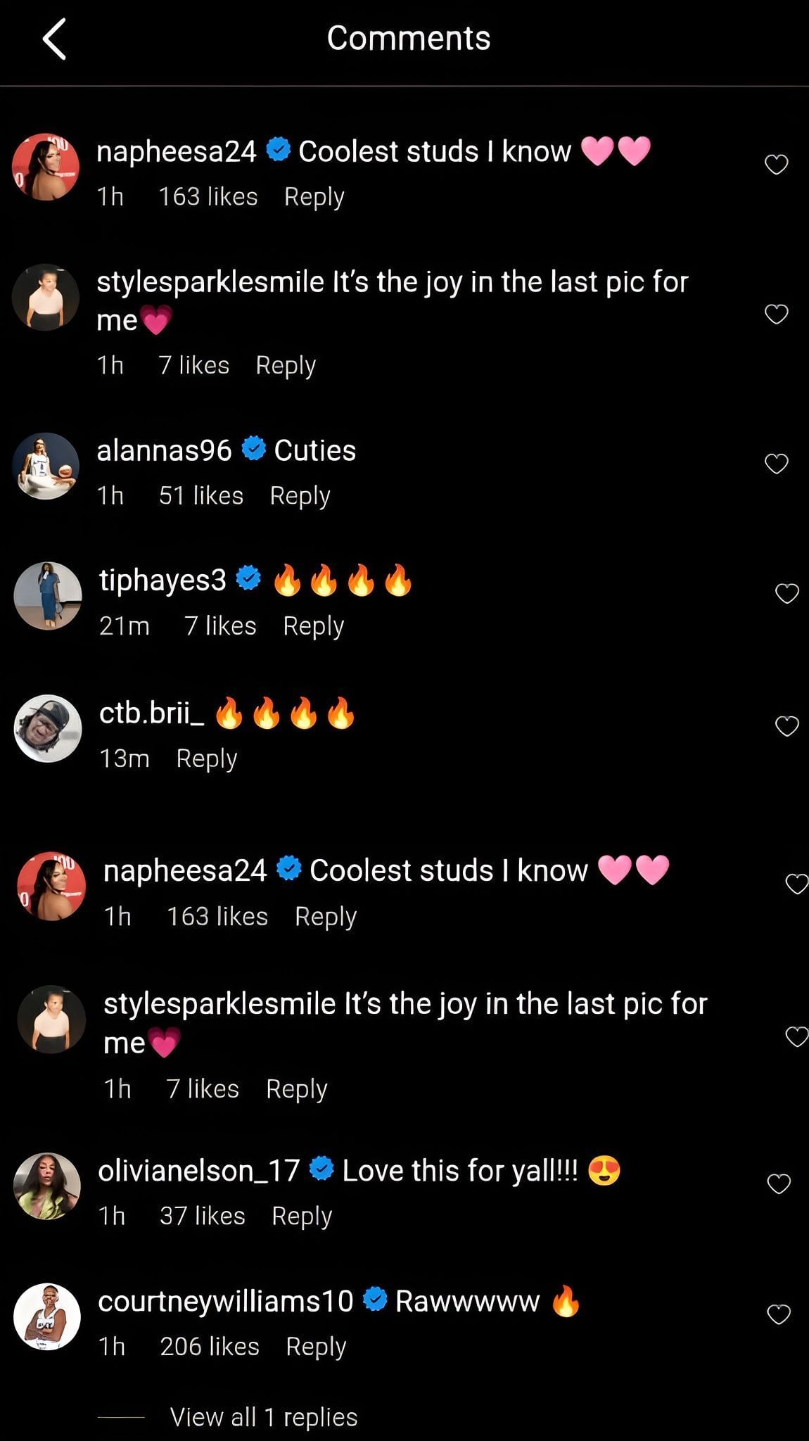 WNBA players and fan comments on the post