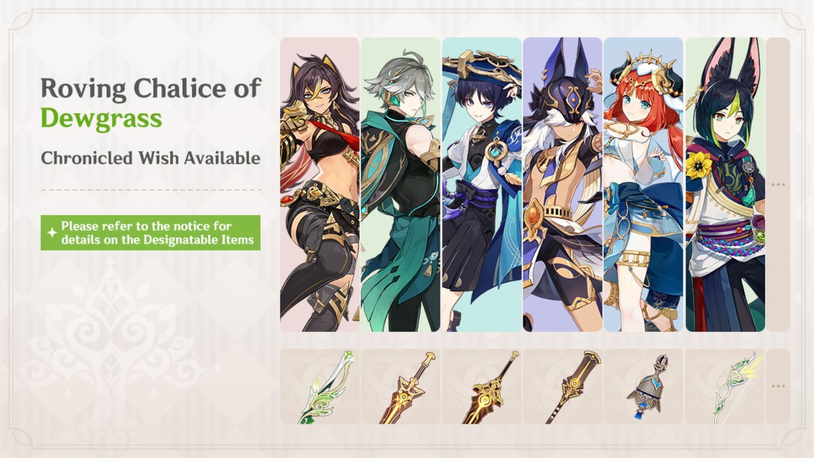 Sumeru Chronicled Wish banner in Phase 1 of the Luna I version (Image via HoYoverse)