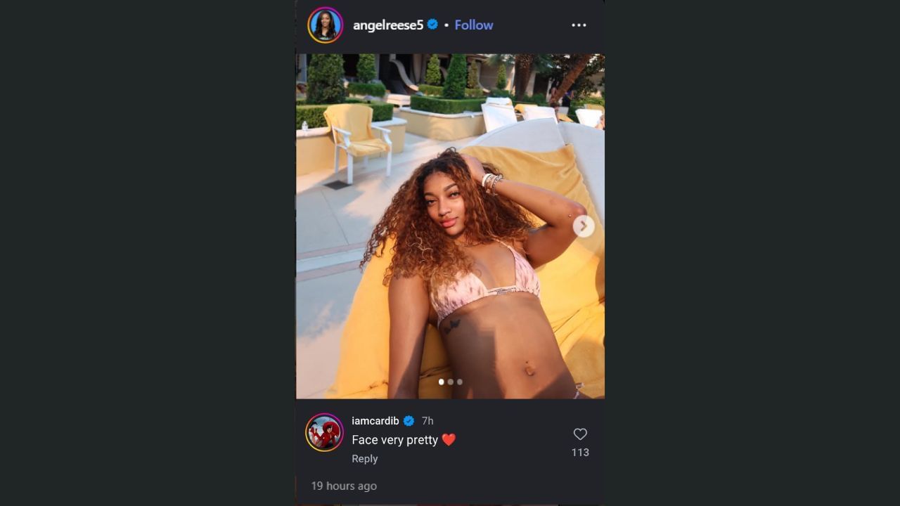 Cardi B comments on Angel Reese&#039;s vacation look. (Image Source: @angelreese5/IG)