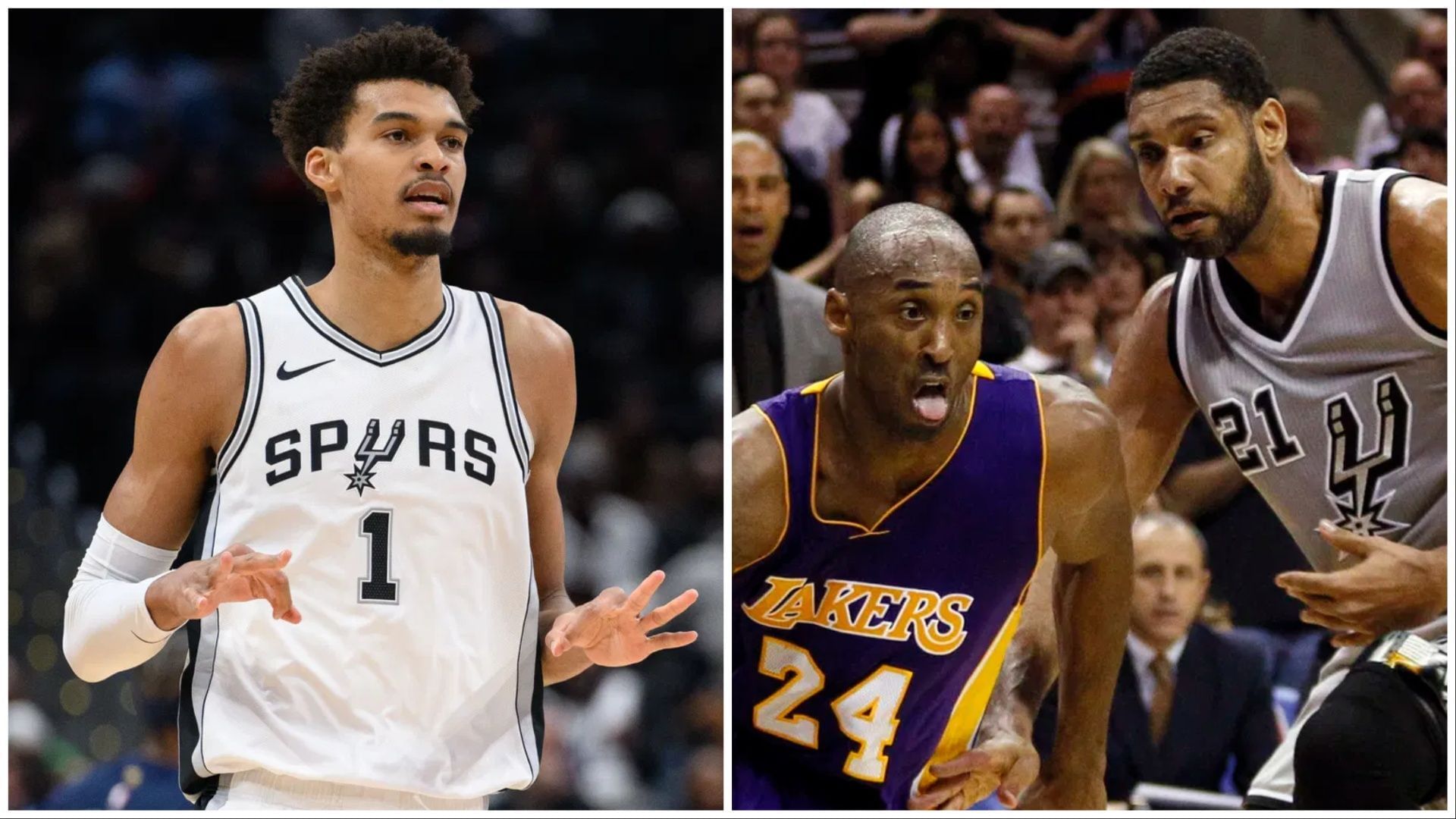 Victor Wembanyama shakes up debate with Kobe Bryant vs. Tim Duncan announcement in all-time list. (Photos: IMAGN)