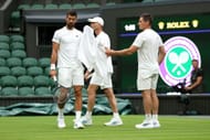 Novak Djokovic with Dusan Vemic and Boris Bosnjakovic at Wimbledon