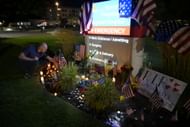 Supporters gather outside of Timpanogos Regional Hospital to mourn Kirk (Photo by Tayfun Coskun/Anadolu via Getty Images)