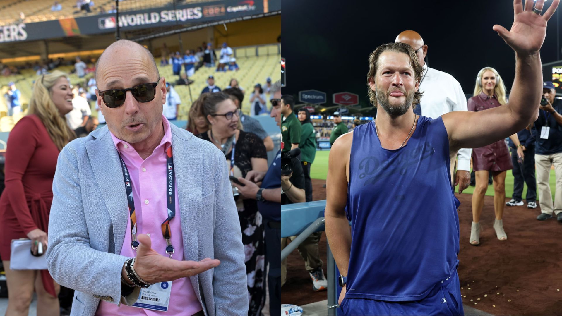 Brian Cashman (L) &amp; Clayton Kershaw (R) [Images via Imagn]