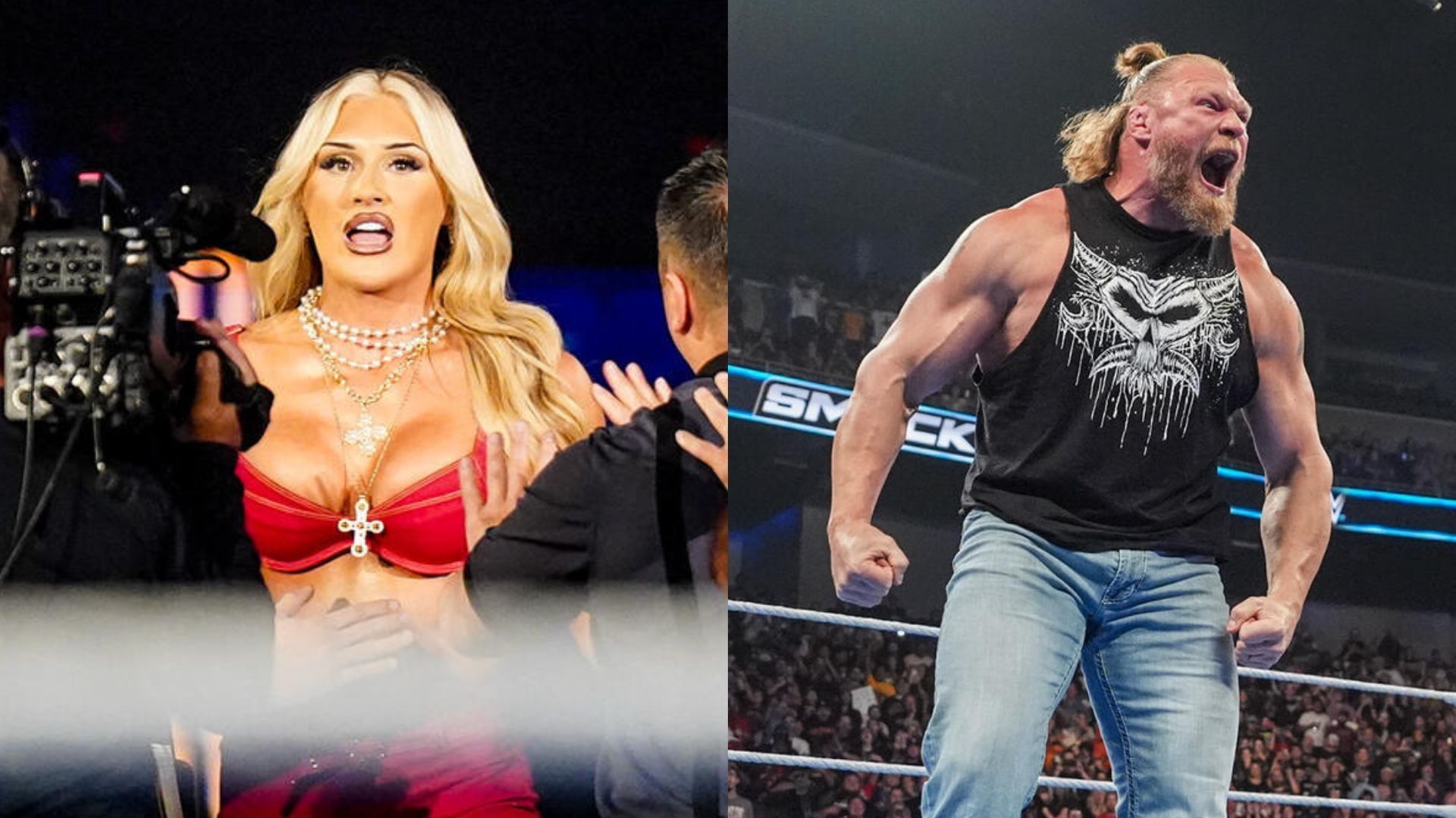 Tiffany Stratton and Brock Lesnar on SmackDown! [Images from WWE.com]