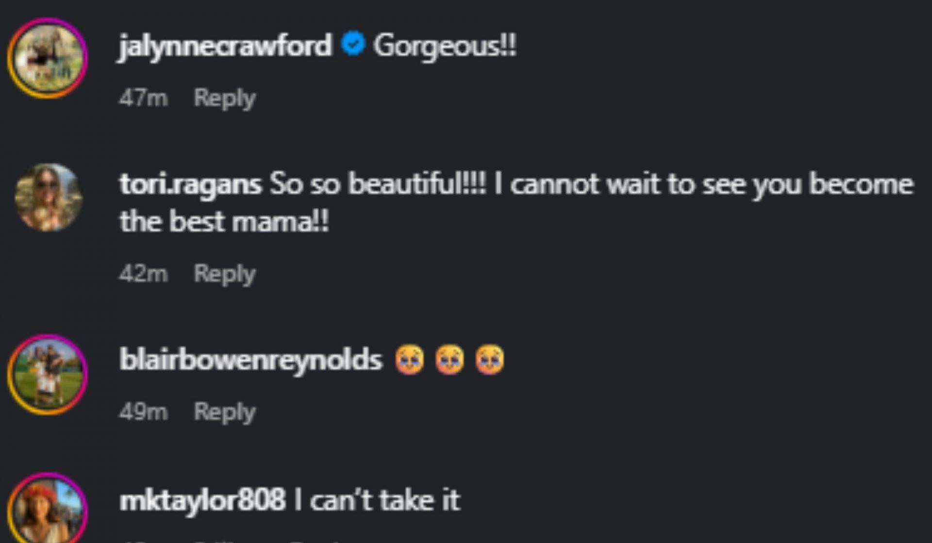 Screenshot of comments [Image Source: Instagram/madyseager]