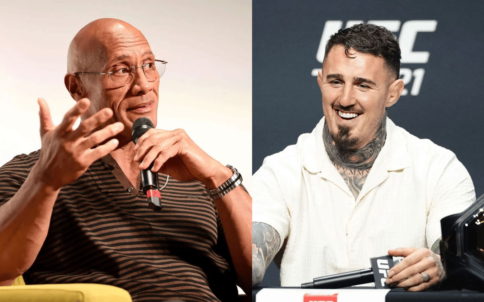 Dwayne Johnson (left) discusses Tom Aspinall