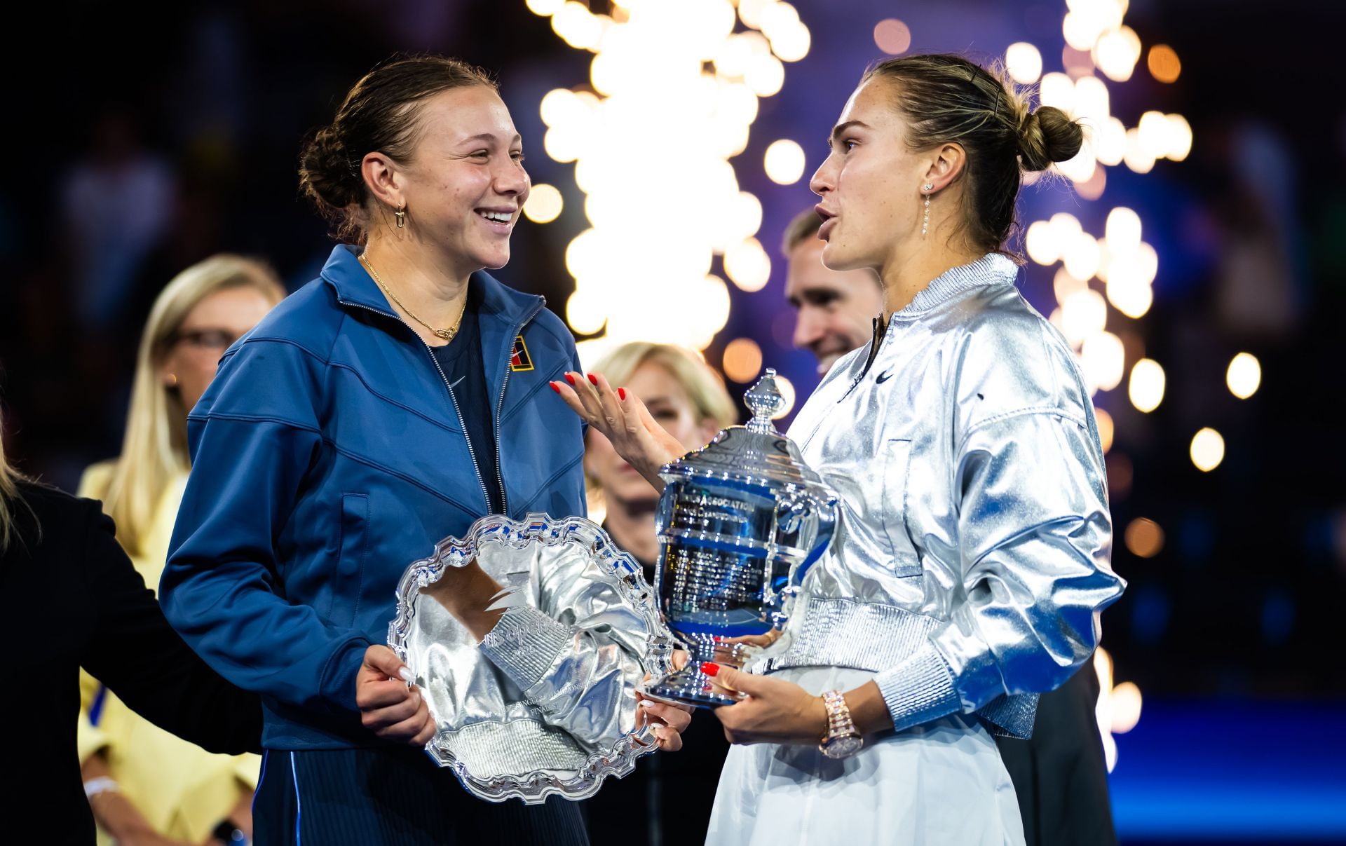 Amanda Anisimova and Aryna Sabalenka at the 2025 US Open