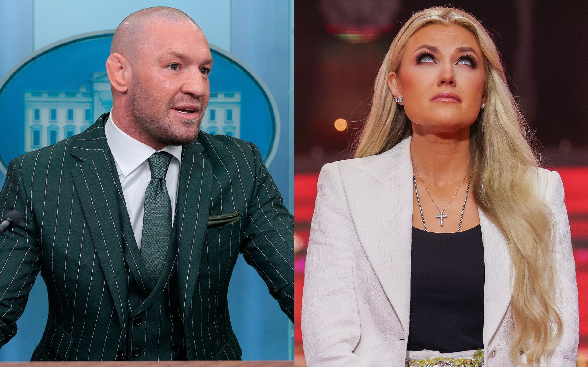 Conor McGregor (left) moved by Erika Kirk (right). [Images courtesy: Getty Images]