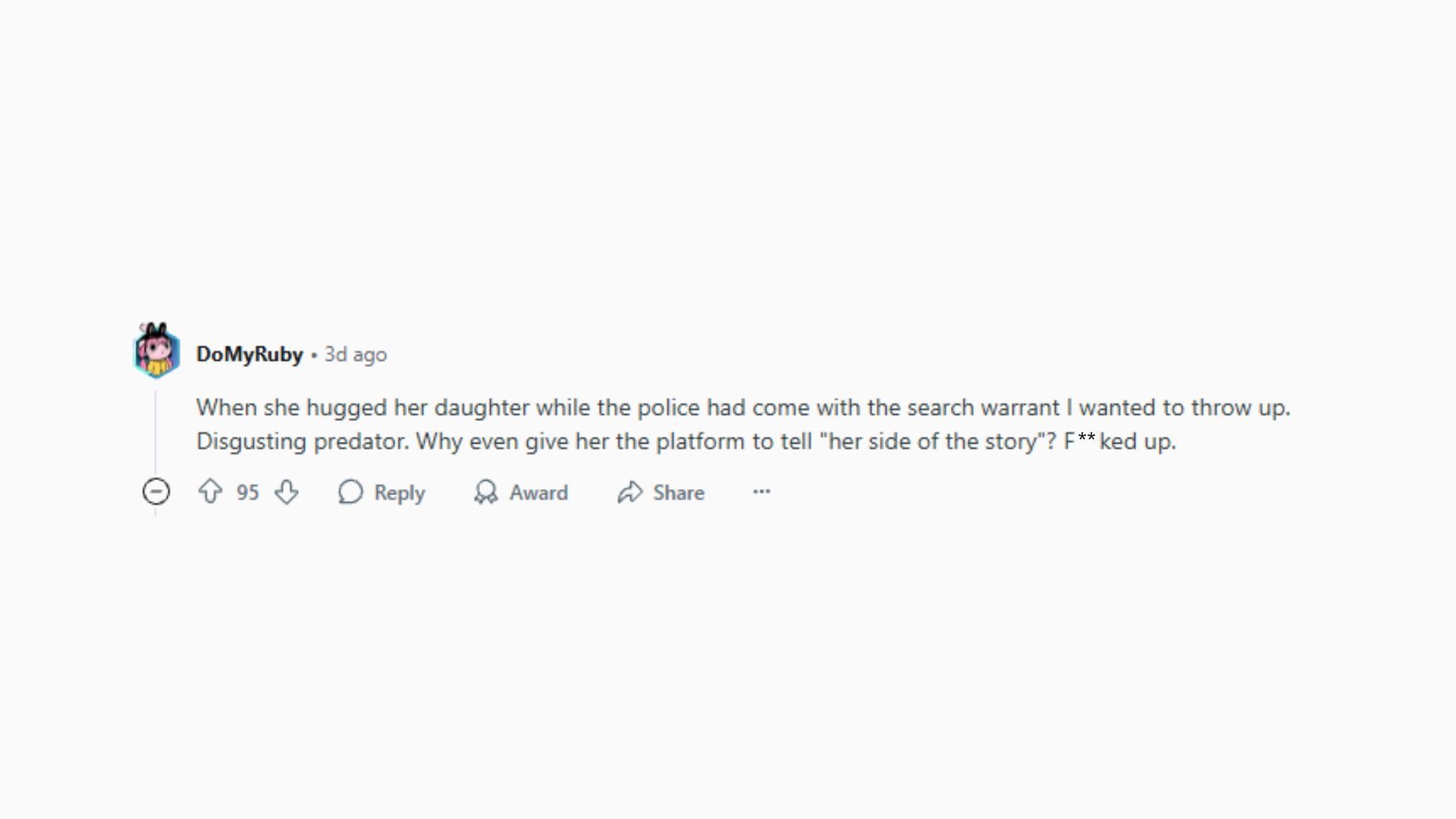 A comment from Reddit as the internet slams the actions of Kendra Licari shown in Unknown Number: The High School Catfish (Image via Reddit/ @DoMyRuby)