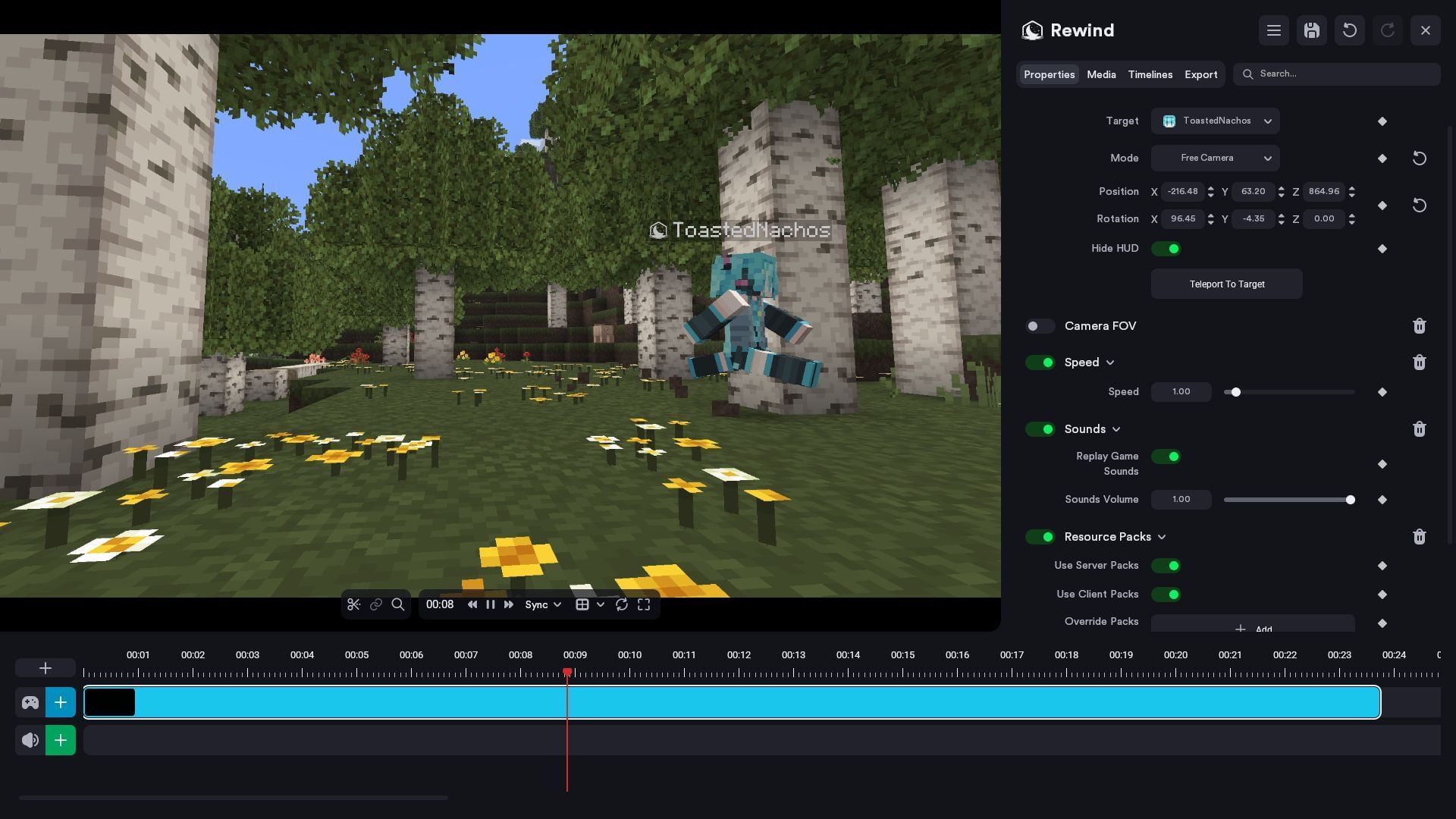 Rewind mod in the Minecraft Lunar Client