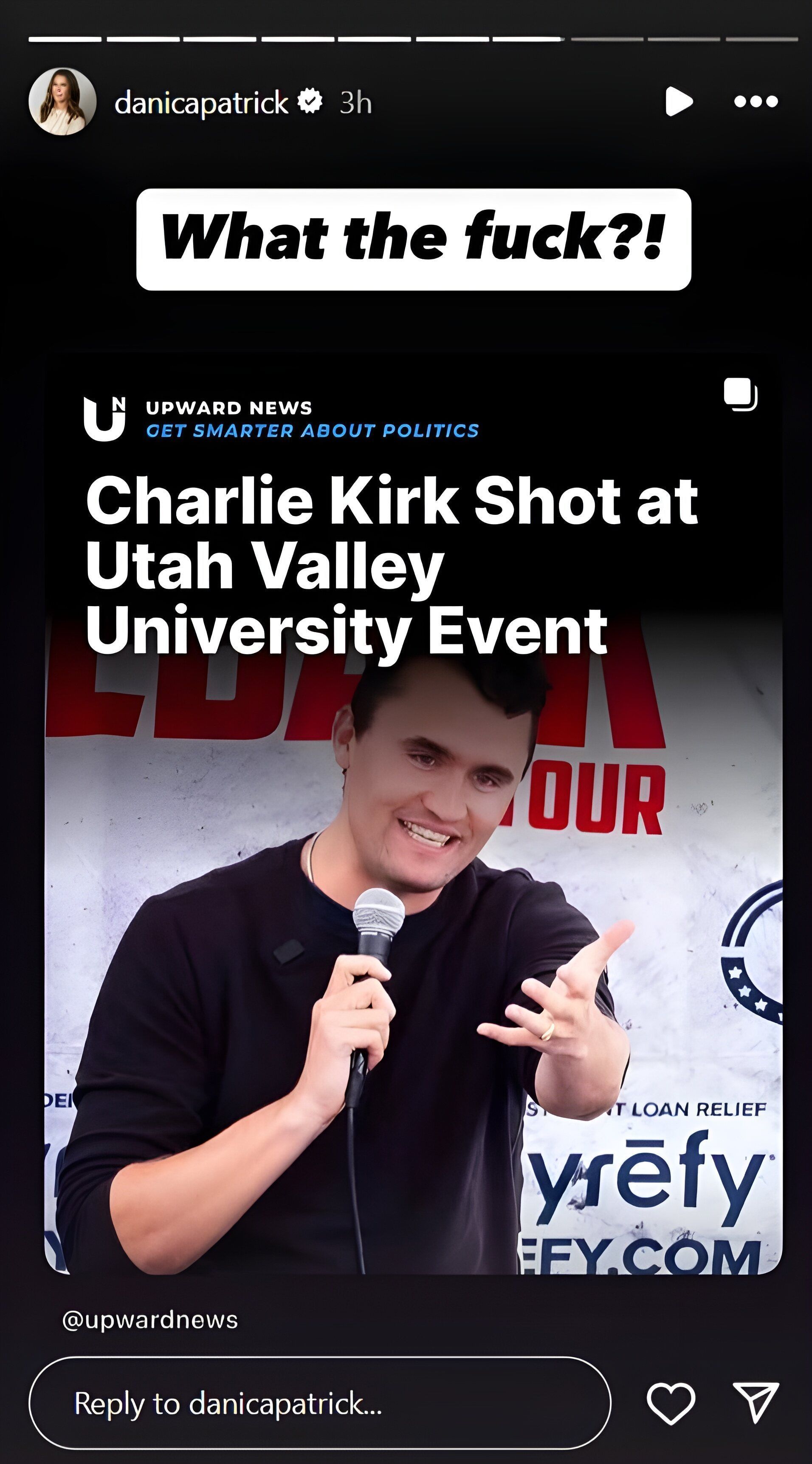 Danica Patrick&#039;s story on Instagram following Charlie Kirk&#039;s killing . Source: Instagram- @danicapatrick