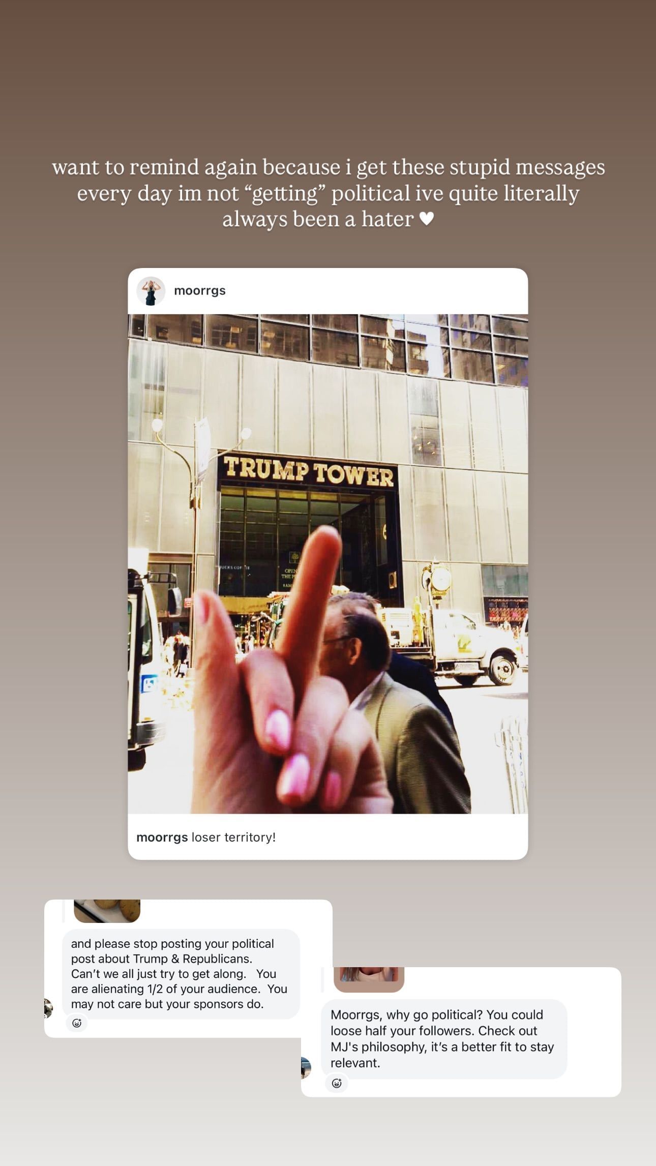 A screenshot of Morgan Riddle&#039;s Instagram story