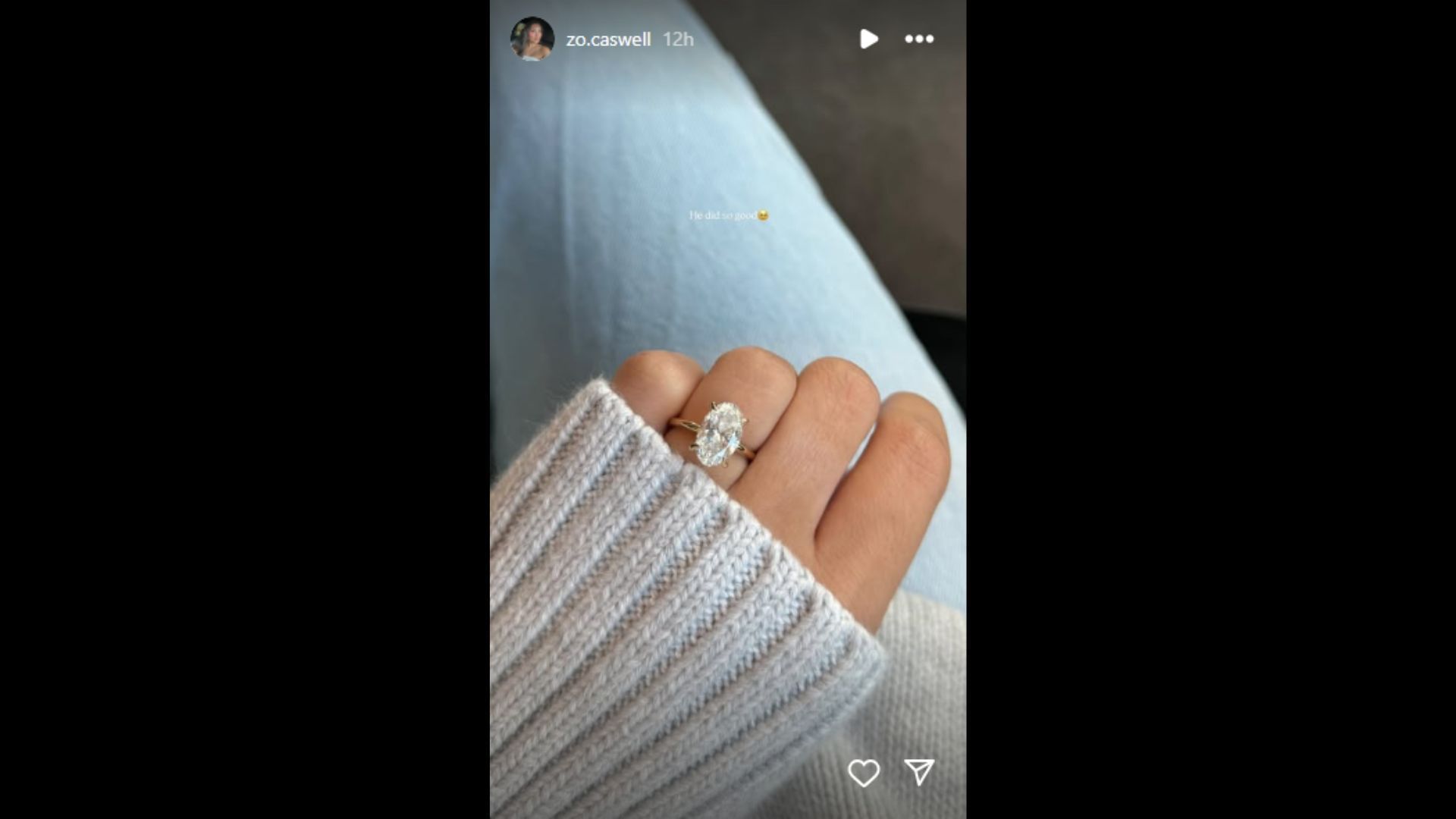 Zo Caswell showed off her engagement ring. (Photo via Zo Caswell&#039;s Instagram Story)