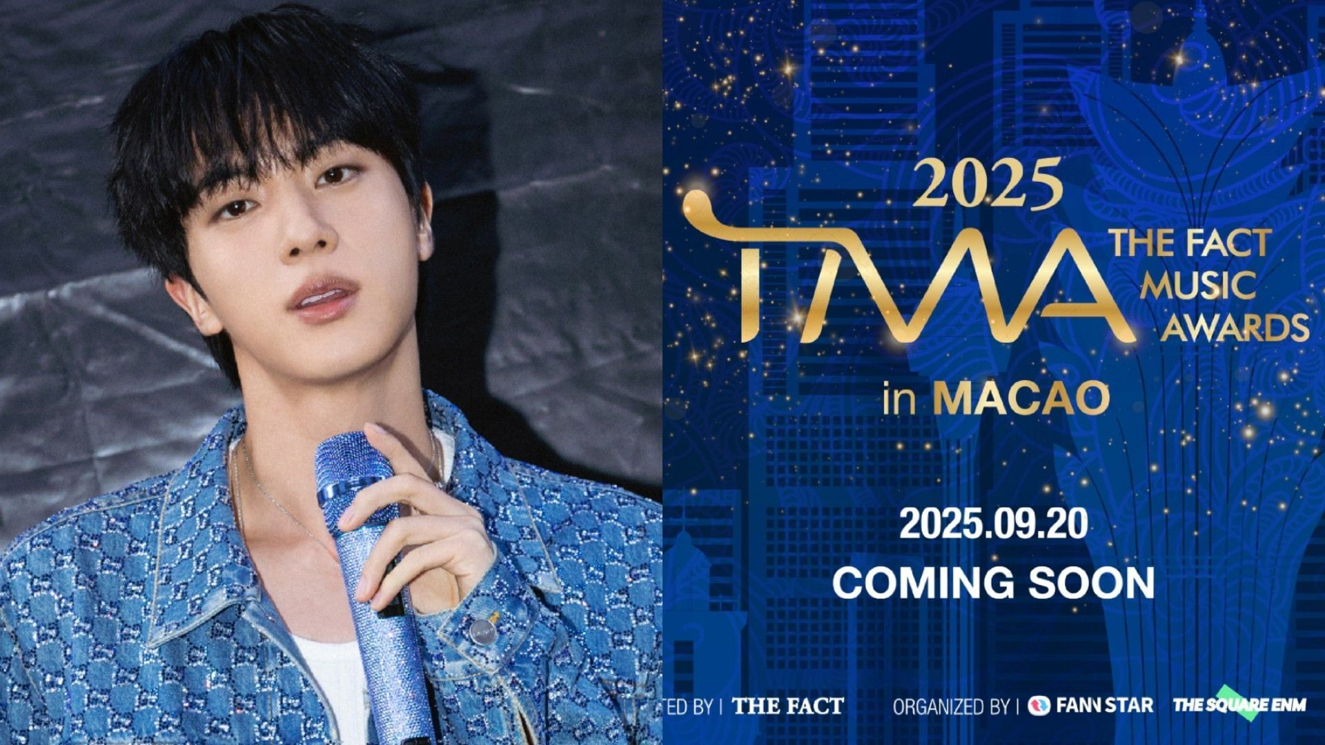 BTS Jin (Image via Weverse/BTS and Instagram/@thefact_tma)