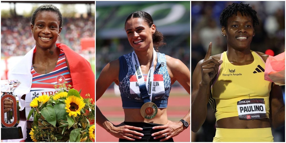 Salwa Eid-Naser, Sydney McLaughlin-Levrone and Marileidy Paulino