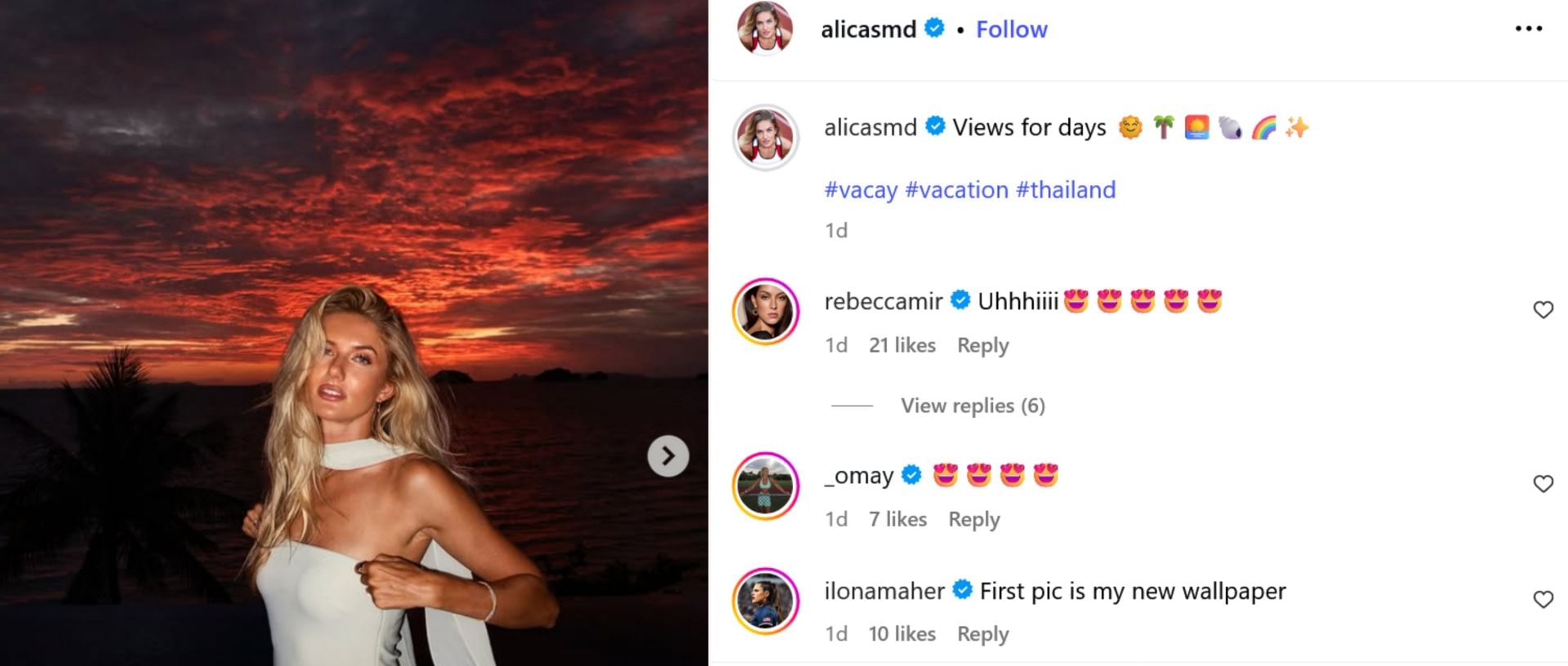 Screenshot of Maher&rsquo;s comment. Credits - Instagram/ alicasmd
