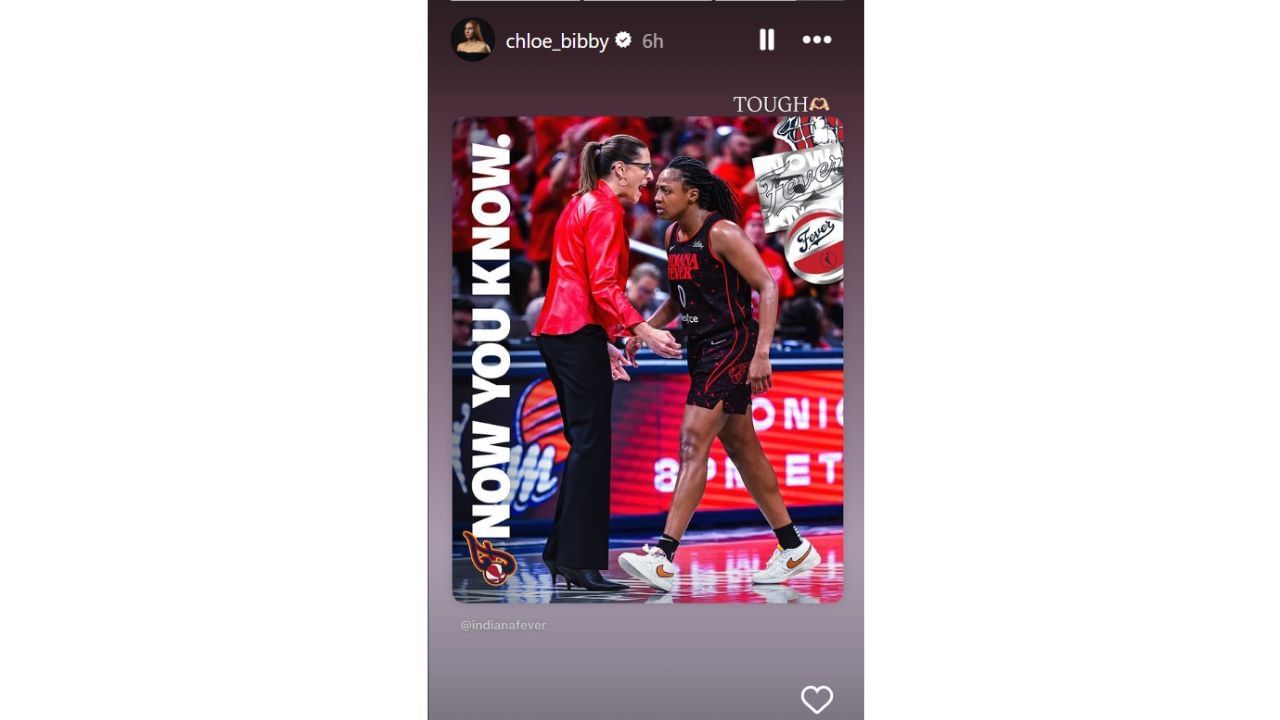 Chloe Bibby&#039;s reaction on Sunday following her team&#039;s 90-83 Game 4 win over the Las Vegas Aces. [photo: @chloe_bibby/IG]