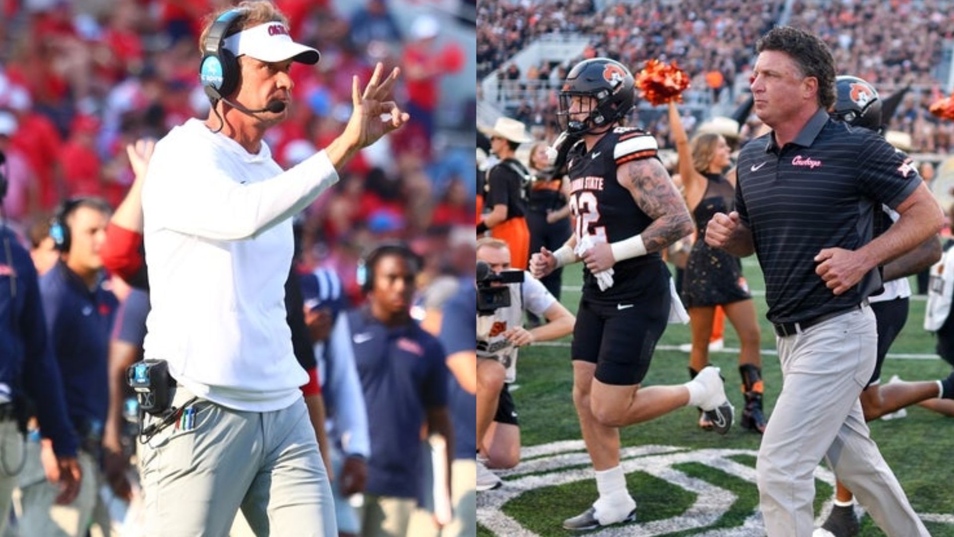 Ole Miss coach Lane Kiffin and former OSU coach Mike Gundy