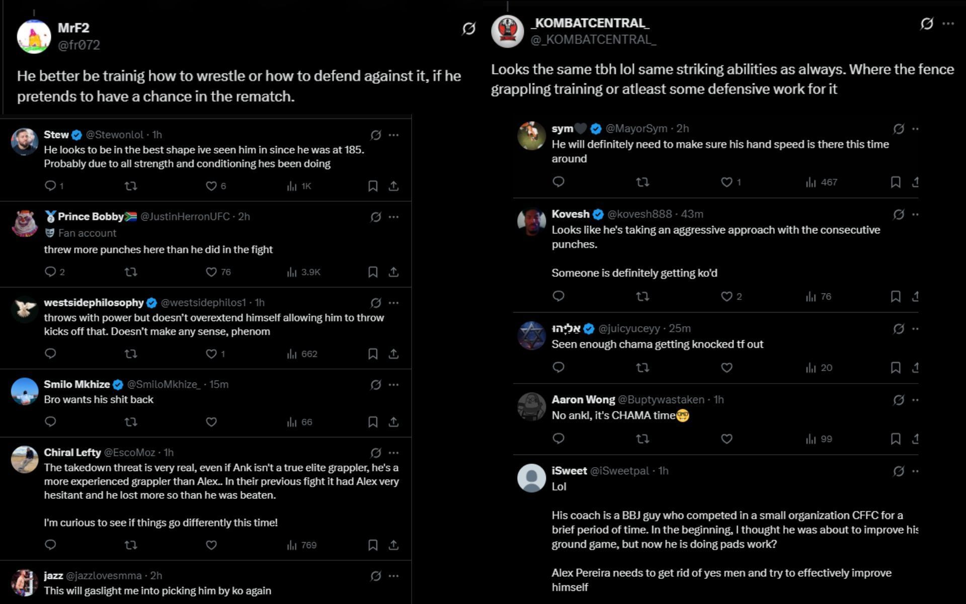 Fans react to Alex Pereira&#039;s new training footage. [Screenshots courtesy: @ChampRDS on X]