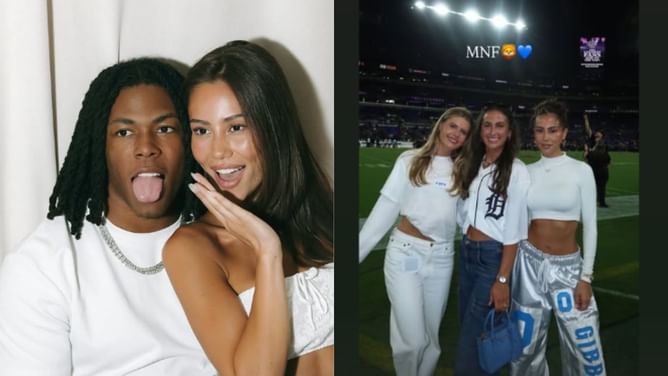Jahmyr Gibbs' GF Nicole Anderson shows off toned abs in crop top posing with Jack Campbell's wife Meg after Lions vs. Ravens game