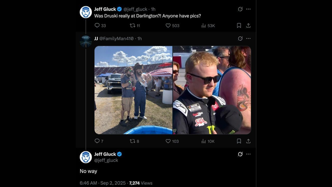 Druski makes a special appearance at Darlington Raceway. Source: X/Jeff Gluck